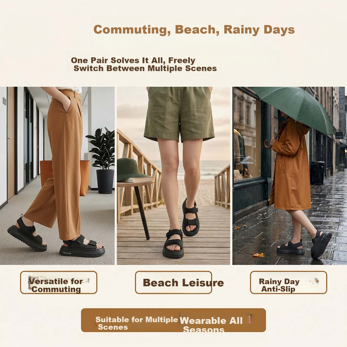 MEXICAN Thick Sole Sandals Women 2026 Summer Outdoor Casual Platform Slip-On Anti-Slip Height Increasing Magic Tape Black 38 4