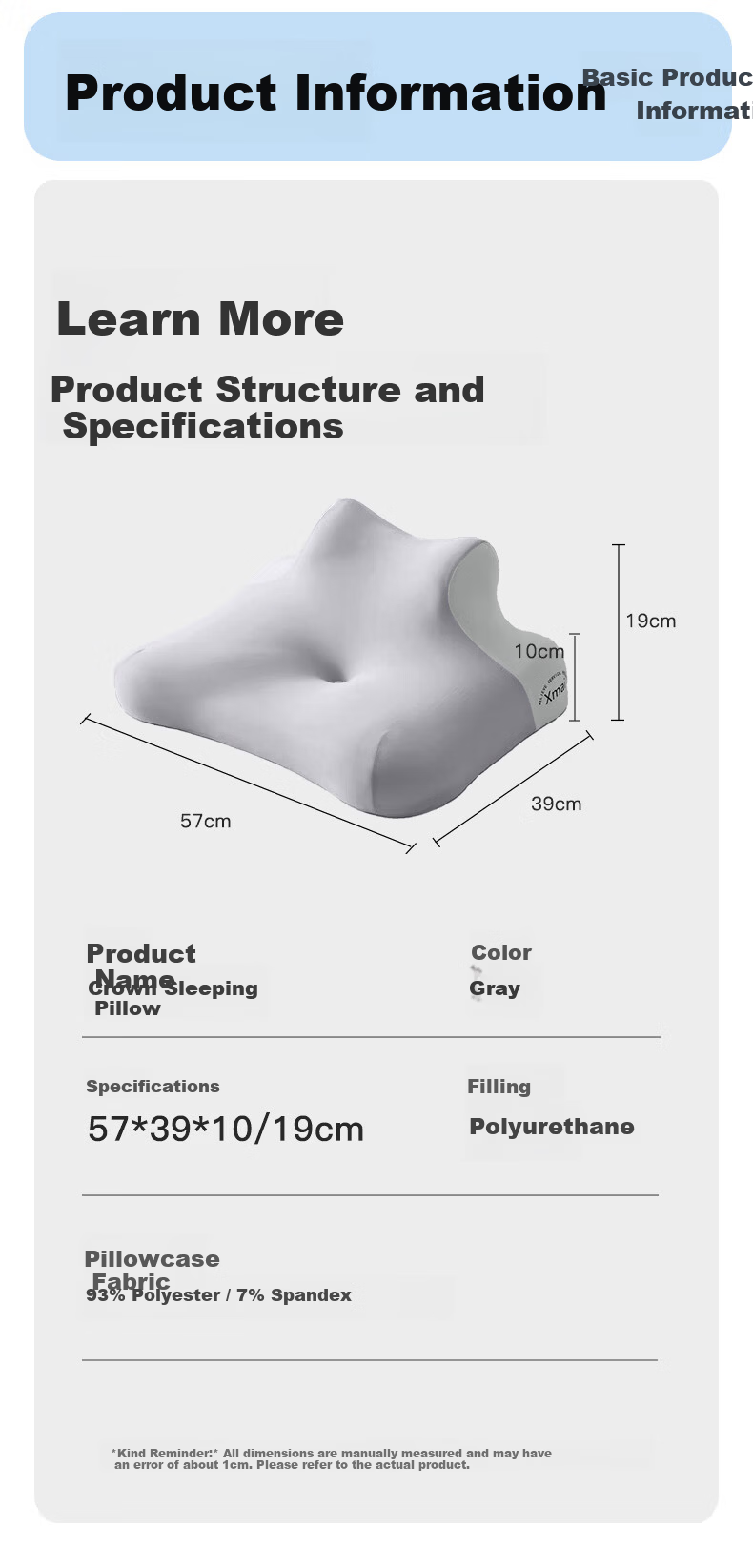 CROWN Neck Support Pillow Deep Sleep Cervical Pillow Memory Foam Pillow Core Headrest Pillow for Men and Women Nap Pillow 9