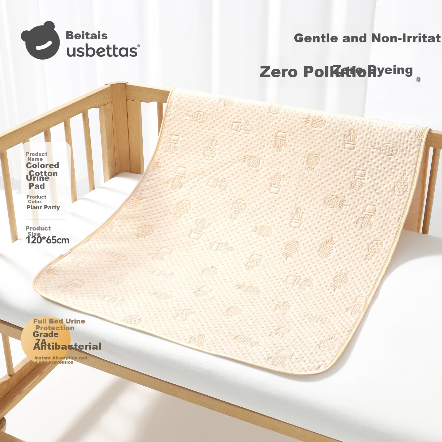 Betis Baby Waterproof Natural Cotton Washable Urine Pad Menstrual Mat Plant Fiber 120×65cm