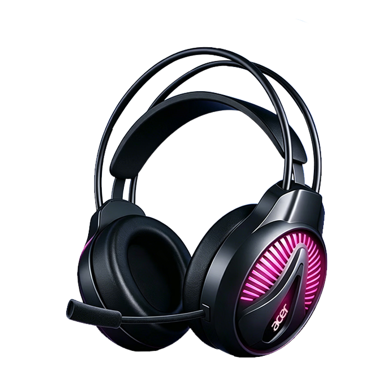 Acer OHW201 Wired Over-Ear Gaming Headset for Desktop and Laptop, Black, Single USB 7.1 Sound Card Version, Invoice Available