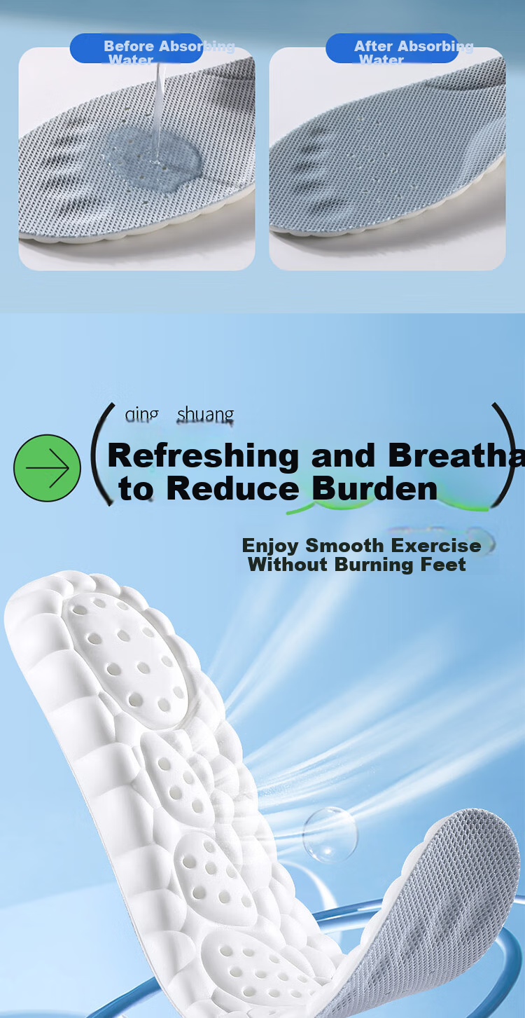 JVBV Men's Arch Support Sports Insoles Soft Cushion Thickened Shock Absorption Antibacterial Deodorant for Women Size 41-42 6