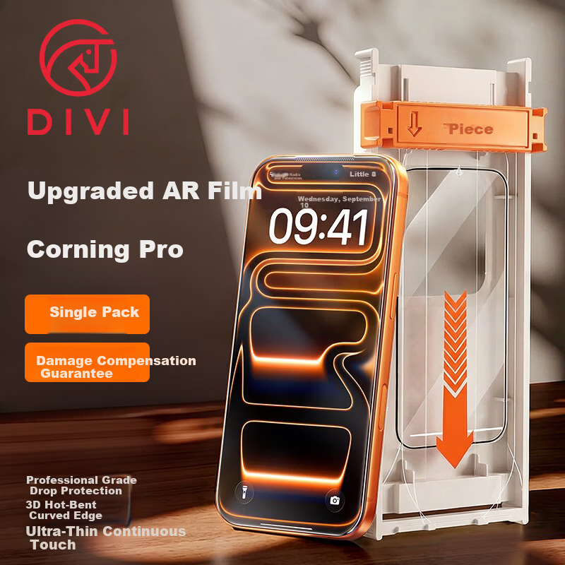 DIVI AR Anti-Reflective 3D Heat-Bent Tempered Glass Screen Protector for iPhone 15 Pro Ultra-Thin Full Coverage Dust-Free Installation