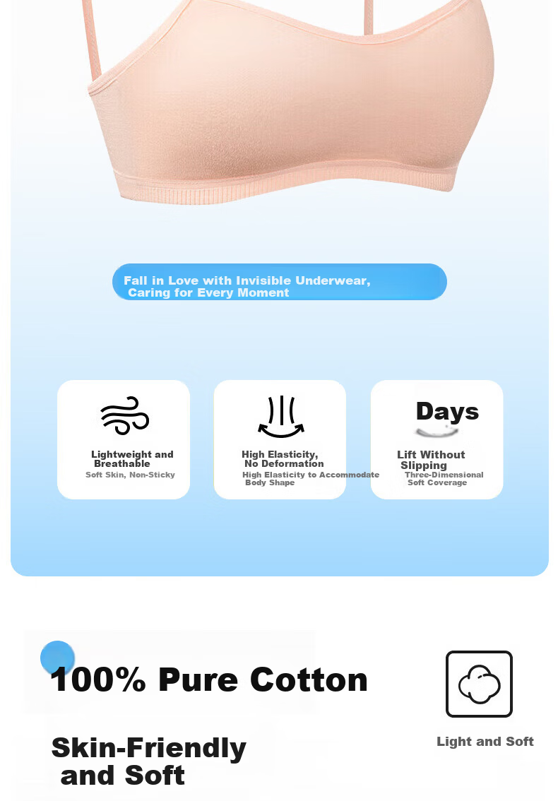 Qihaiqiu 2-Piece Disposable Cotton Bra Set Sterilized Wash-Free Individually Packaged Travel Daily Use 3