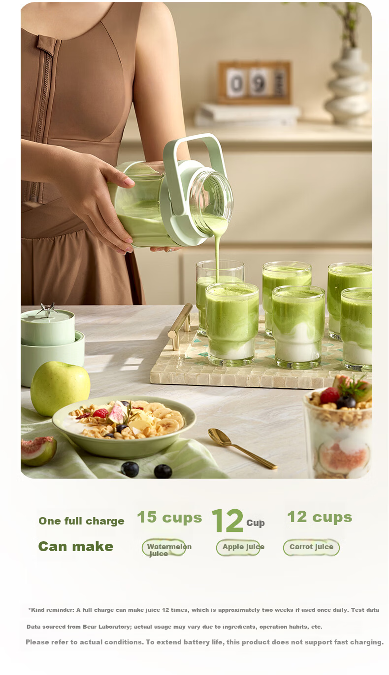 Bear Double-Lid High Borosilicate Glass Large Capacity Ton-Ton Jar Fruit Juicer Home Wireless Portable Juicer Cup Ice Crushing Juice Blender LLJ-B05S3 10