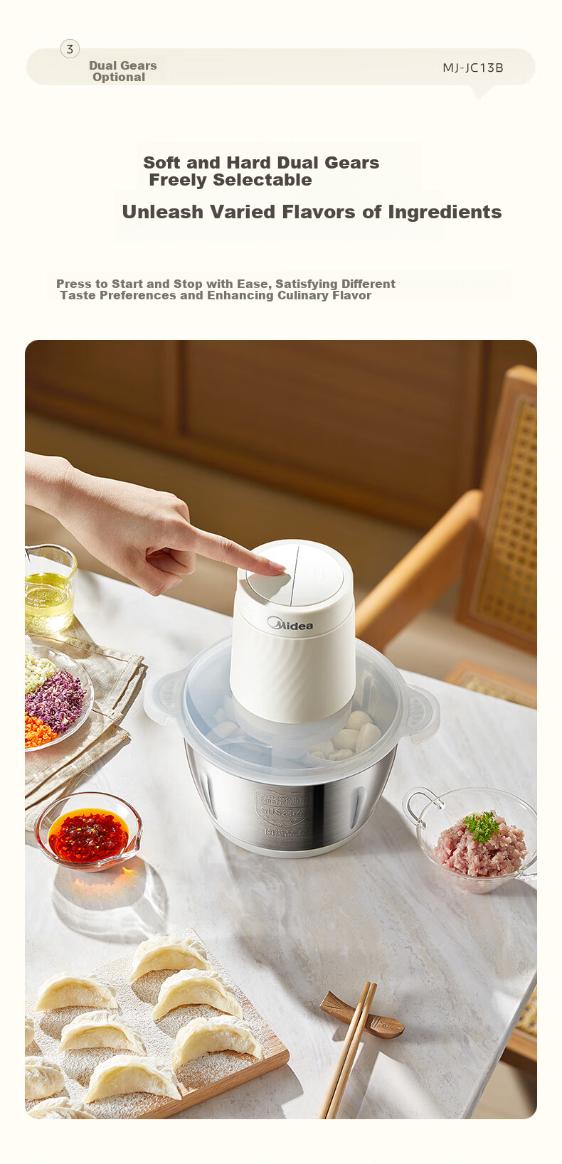 Midea 5L Meat Grinder Household Large Capacity Stainless Steel Cup 1000W High Power Electric Multifunctional Chopper Mixer Meat Mincer BL90R03 5