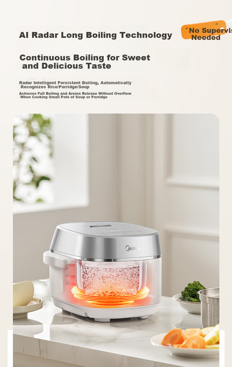 Midea Petal Pro 2.0 IH Heating Rice Cooker 4L for 5-8 People with Titanium Platinum Pot Multi-Functional Steaming and Cooking Rice Cooker MB-40HB9 8