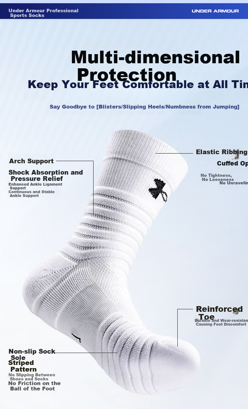Under Armour (3 Pairs) Basketball Socks Mid-Calf All-Season Sweat-Absorbing Durable Breathable Odor-Resistant White Sports Socks 4
