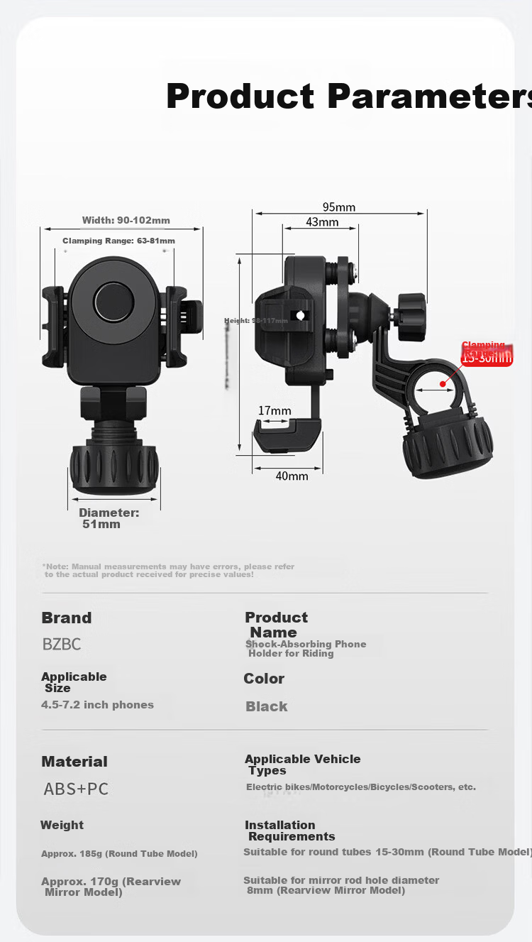 BZBC Electric Bike Phone Holder Motorcycle Battery Vehicle Mount Mountain Bike Phone Holder Shockproof for Delivery Riding Xiao Niu Ninebot Aima Yadea 10
