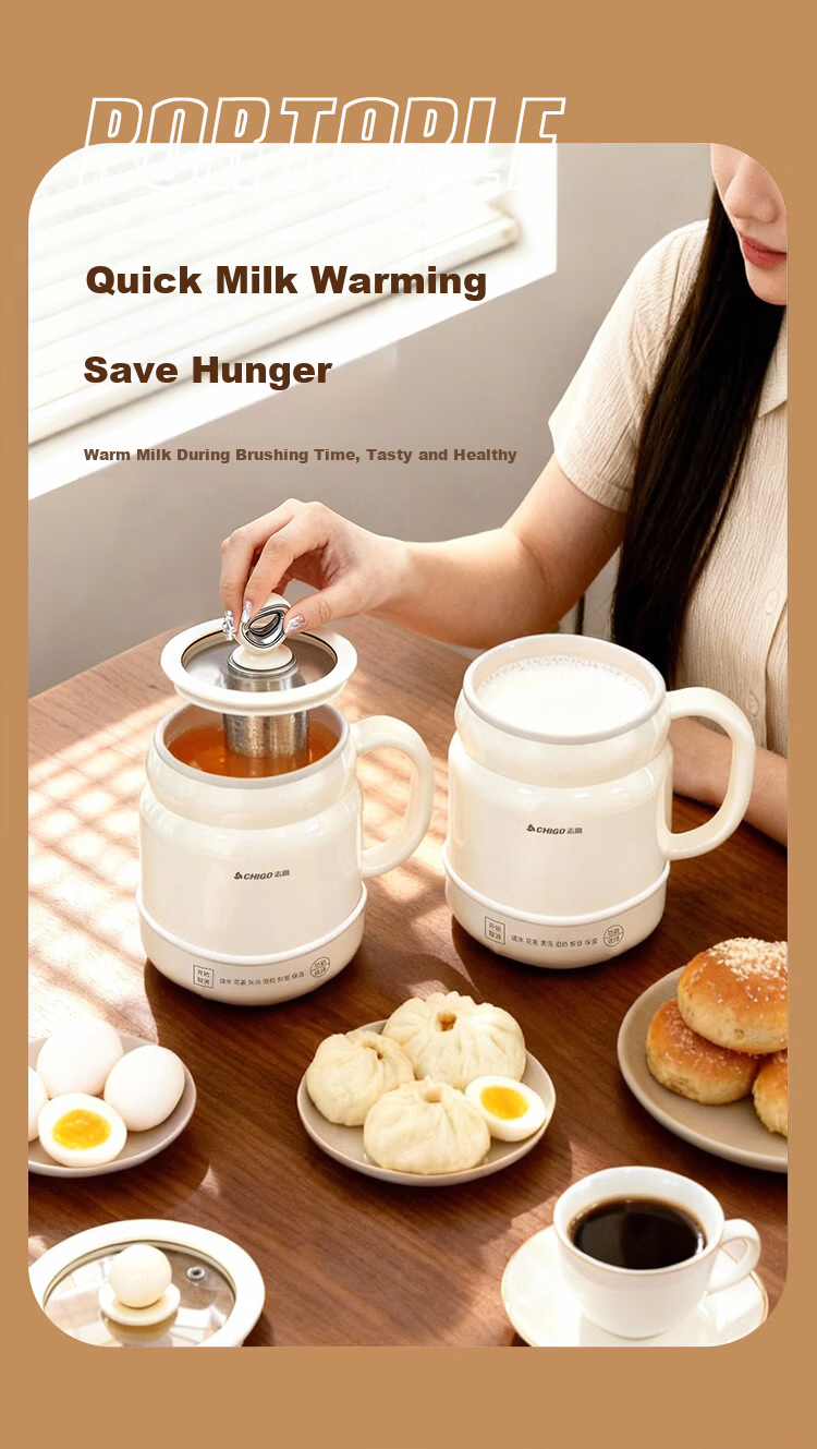 CHIGO Health Pot Electric Stew Cup Small Single-Person Hot Milk Maker Multifunctional Health Cup Electric Boiling Cup Water Boiler Stew Integrated 6
