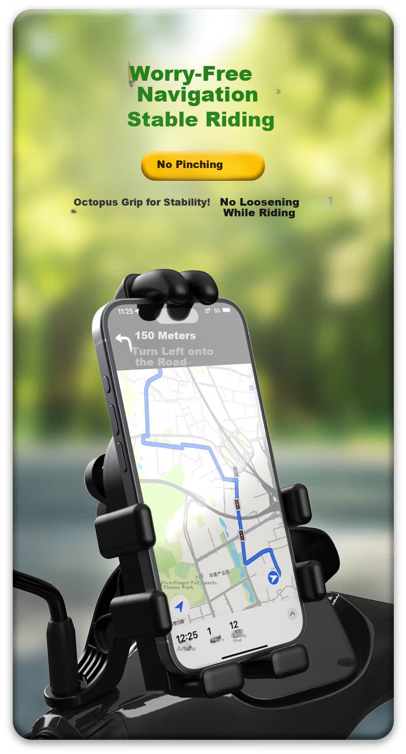 JOWOYE Electric Bike Phone Holder Compatible with Huawei and Apple, Multifunctional Delivery Rider Mount for Electric Scooter, Motorcycle, Bicycle, Road Bike, Octopus Stable Anti-Shake Support with Na 3