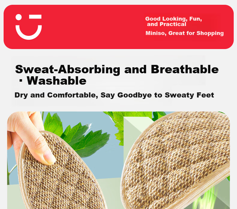 MINISO 3 Pairs Mugwort Cotton Linen Insoles Odor-Resistant Breathable Sweat-Absorbing Men's and Women's Casual Leather Shoes Cotton Fabric Summer Size 40 8