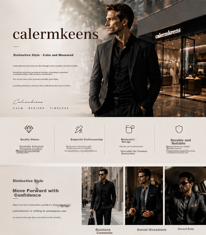 Calermkeens Men's Genuine Leather Belt 2026 New Cowhide Business Casual Automatic Buckle Waist Belt Birthday Gift 24