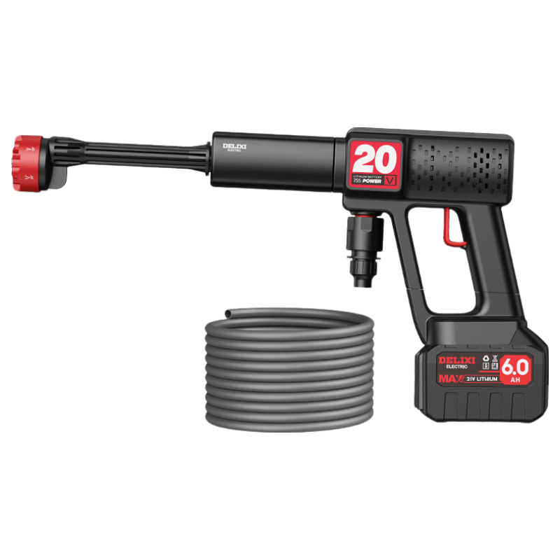 DELIXI Portable High-Pressure Cordless Lithium Battery Car Wash Gun High-Power Brush Pump Car Cleaning Tool