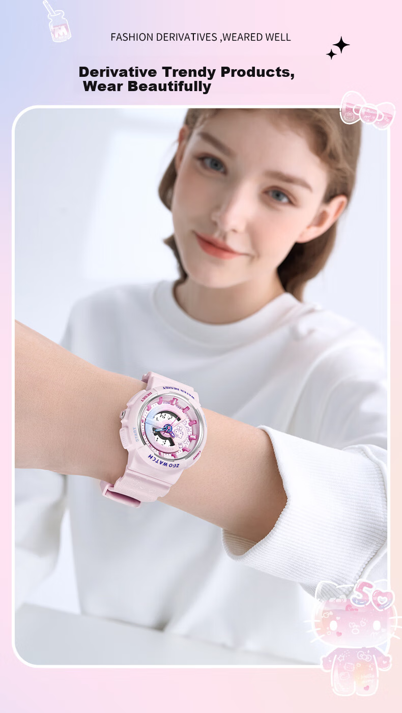 Hello Kitty Girls' Student Sports Luminous Waterproof Electronic Watch for Elementary and Middle School Children Birthday Gift for Girls 8573 3