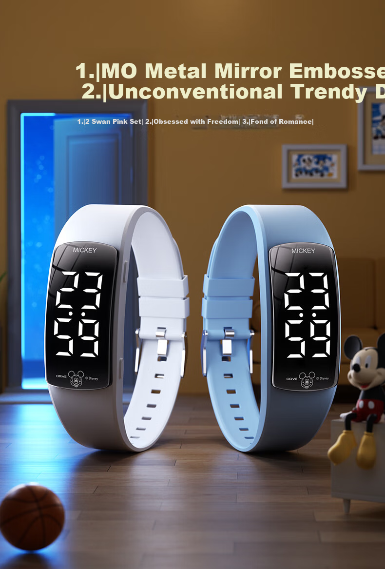 Disney Mickey Student Watch Waterproof Sports Teen Boys Dormitory Wake-up Alarm Vibration Digital Watch 7