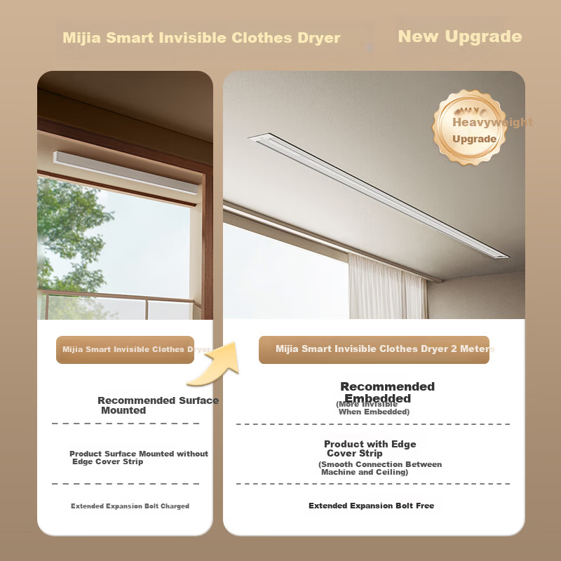 Mijia Smart Invisible Clothes Drying Rack Double Rod 2.4m Xiaomi Electric Clothes Hanger Hidden Embedded Balcony Drying Rod 3