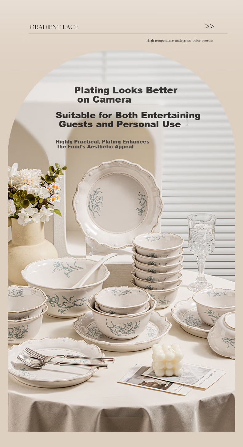 TREEJACK Lily of the Valley French Style Bowl and Plate Set Luxury Home Tableware 2025 New Arrival Dinnerware Set 10