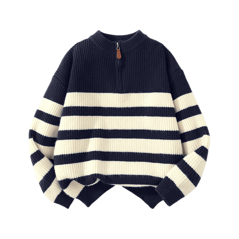 Baleno Kids Sweater 2025 Winter New Boys' Half-Placket Striped Pullover Fleece-Lined Knitwear for Older Children