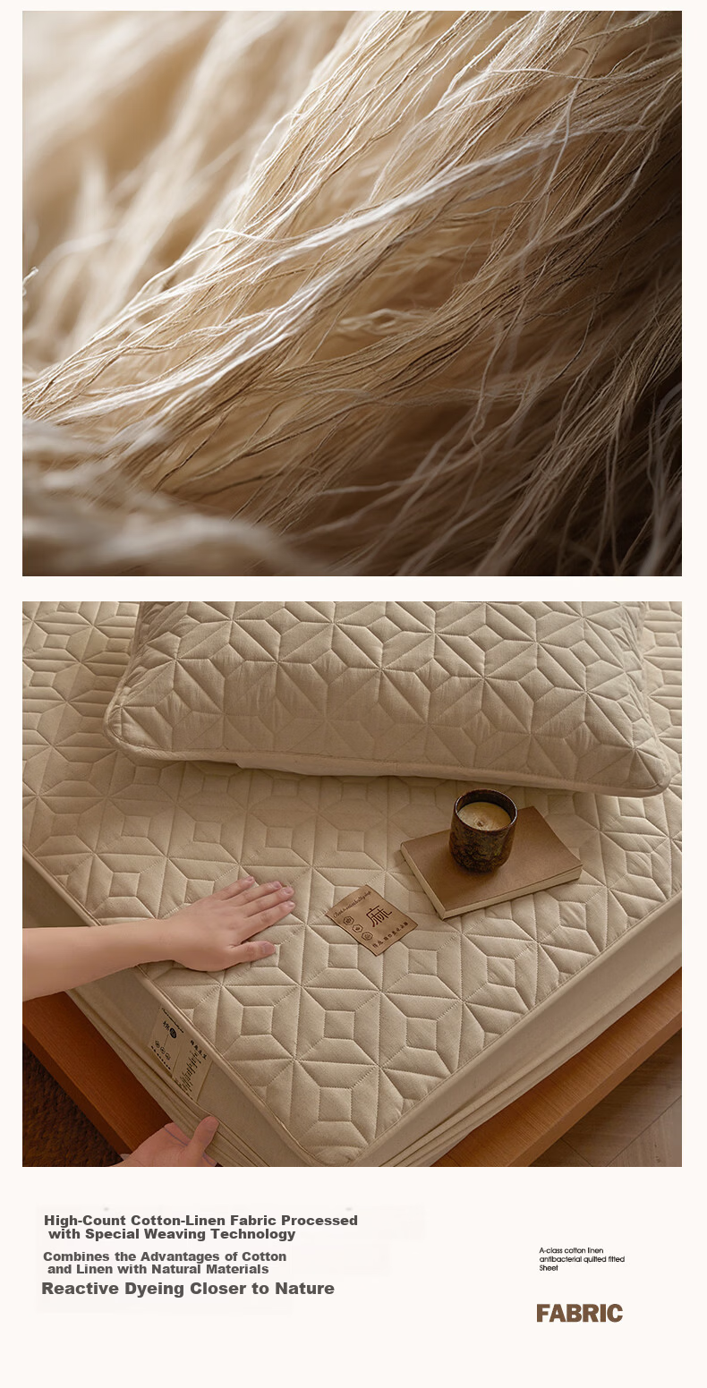 MUJI Class A Pure Cotton Linen Thickened Quilted Fitted Sheet Single Dustproof Protective Non-Slip Full Coverage 180*200cm 1