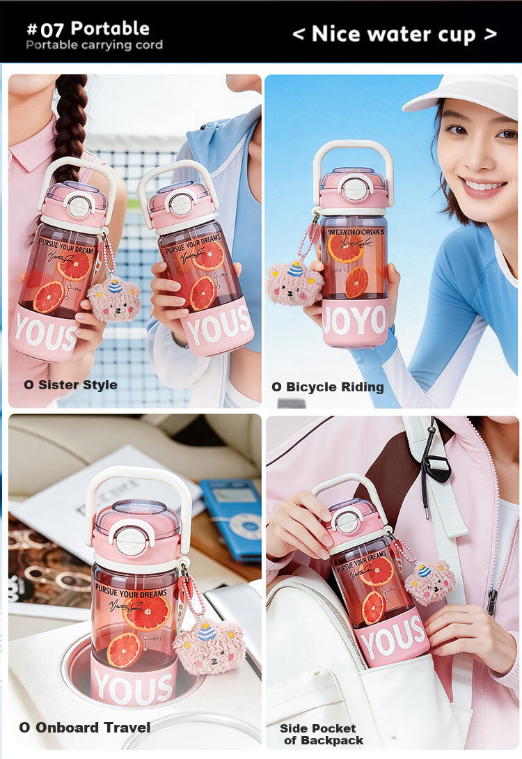 OKTP High-Value Straw Cup for Girls Tritan Summer New High-Temperature Resistant Portable Plastic Student Water Bottle 7