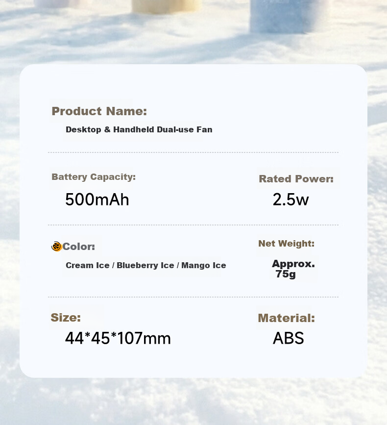 M&G Super Popular Handheld Mini Portable Pocket Desktop Fan Type-C Blueberry Ice Three-Speed Rechargeable Quiet 10