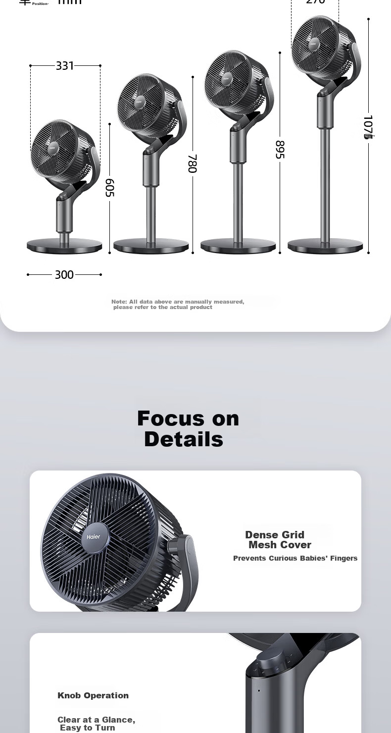 Haier Air Circulation Fan Floor Standing Electric Fan JD Self-operated Silent Bedroom Circulation Fan Home Table and Floor Fan Turbo Ventilation Fan HFX-J2365A 13