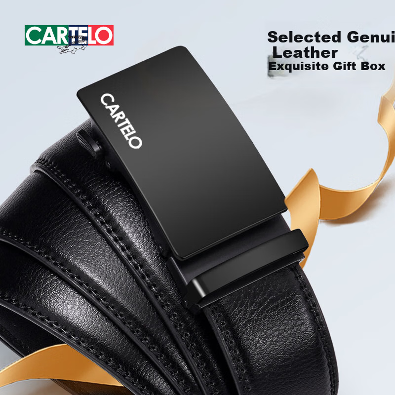 CARTELO Men's Genuine Leather Automatic Buckle Business Casual Belt Birthday Gift for Boyfriend Husband Dad Father