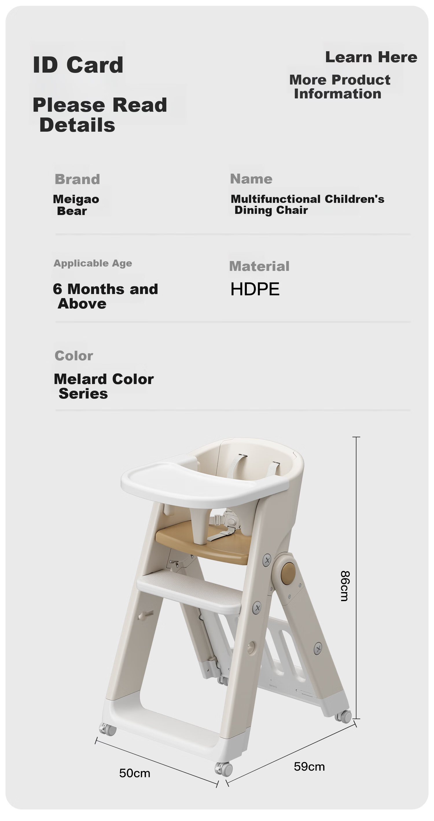 Migobear Children's Growth Chair Foldable Dining Chair Baby Learning Chair Multifunctional Infant Toddler Adjustable Seat 9