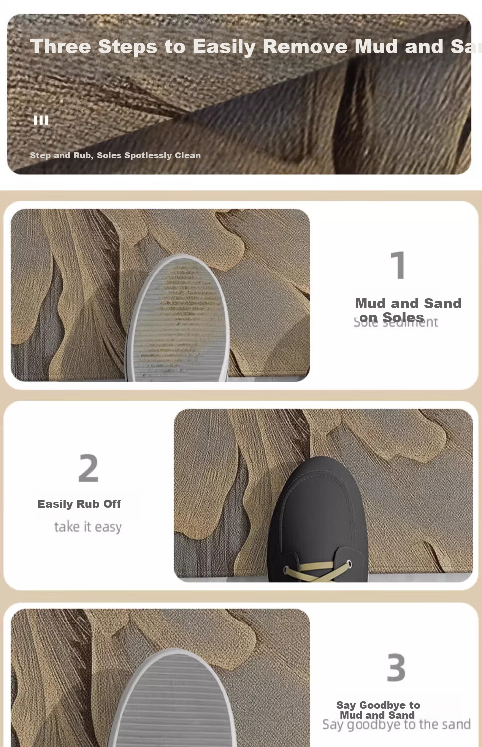Chuangmaishi Entrance Door Mat Non-Slip Floor Mat for Entryway Bathroom Kitchen Carpet Dirt-Resistant Water-Absorbent Mat 60*90cm 3