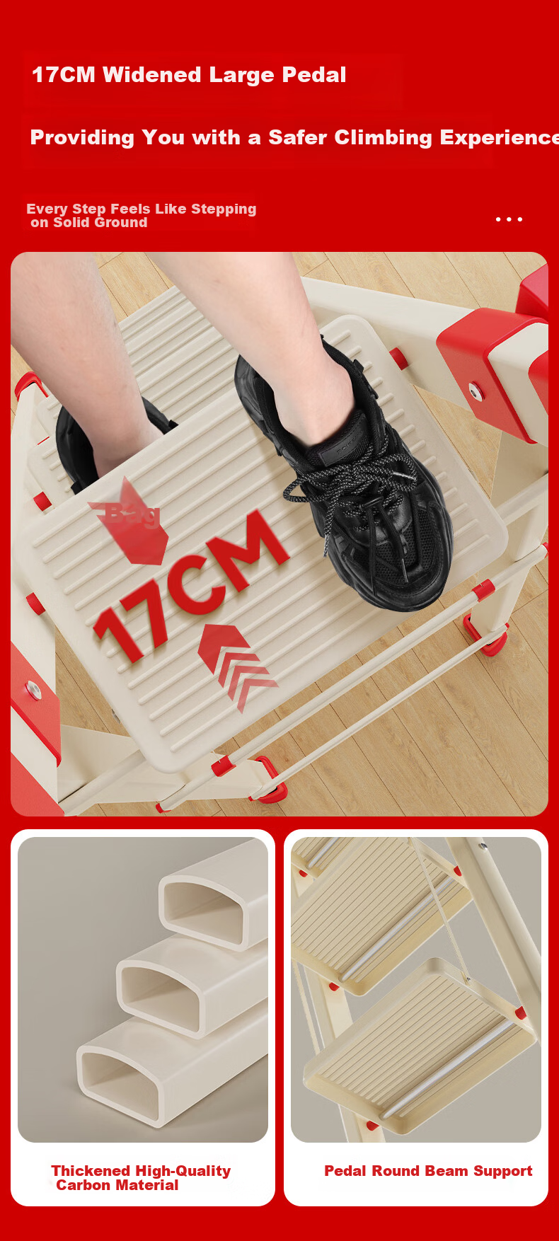 DU PONT Household Folding A-Frame Ladder Indoor Thickened Multi-Functional Safety Step Ladder Red and White 6-Step 3