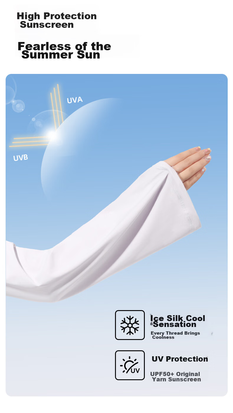 CACUSS Sunscreen Ice Silk Arm Sleeves UV Protection Loose Fit Sleeve Covers for Men and Women Couples Cycling Driving Arm Guards White 3