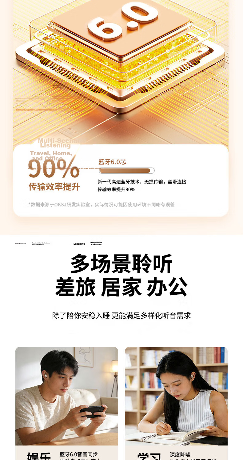 OKSJ [Latest Model 2026], Bluetooth Earphones, Clip-On Wireless In-Ear Style, Two Pairs of Earphones, Two-In Design, Smart Noise Reduction, Ultra-Long Battery Life, Comfortable for Long Wear, Built-In Makeup Mirror 15