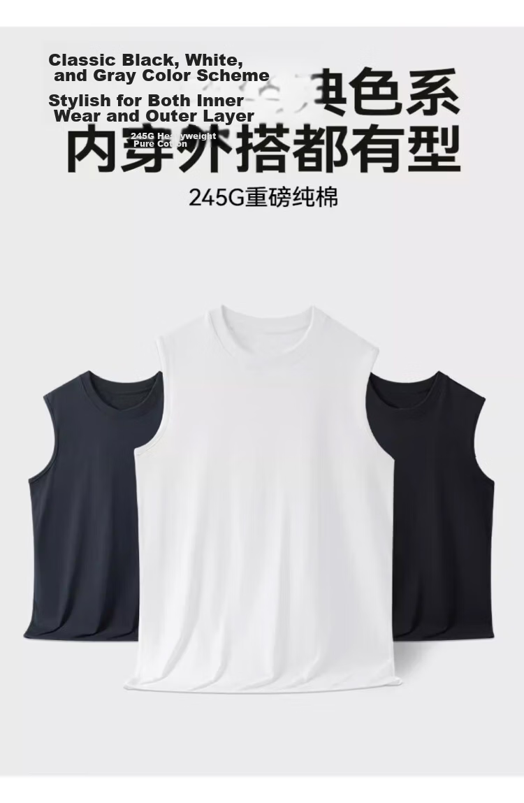 Langsha Pure Cotton Men's Vest Summer Outdoor Sports Casual Couple White T-Shirt Loose Trendy Sleeveless Shirt 3