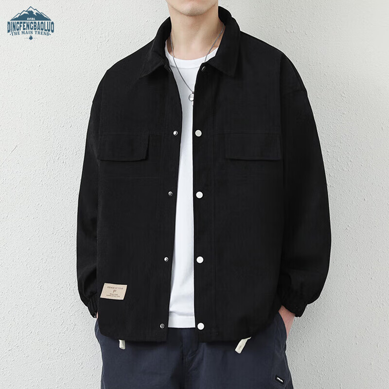 Dingfengbaoluo Men's Jacket, Summer Casual Versatile Lapel Loose Trendy Workwear Retro Coat, 2303 Black 3XL