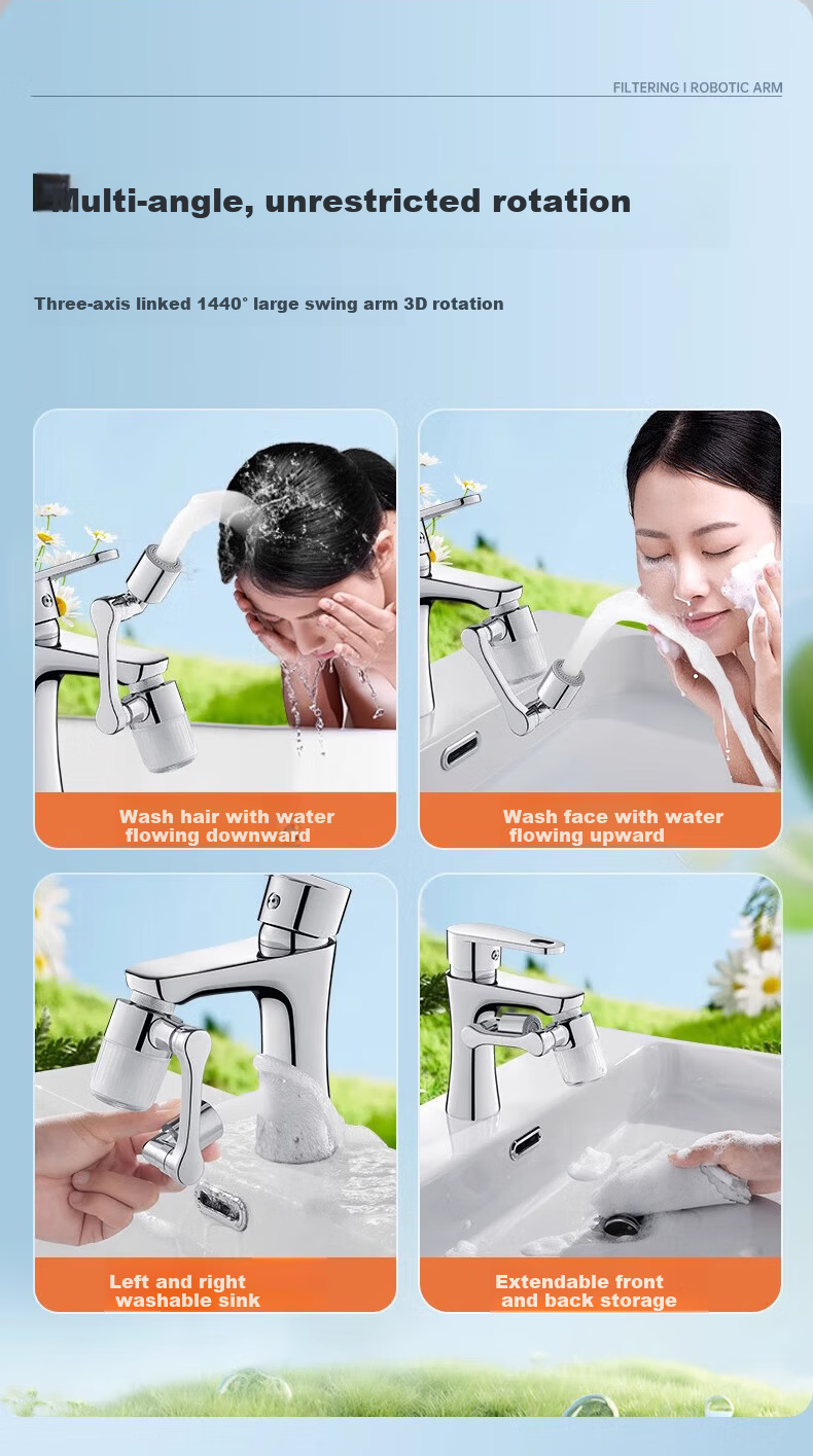 WUZORY [Germany] Faucet Extender Filter Splash-Proof Basin Swivel Connector Dual Outlet 14