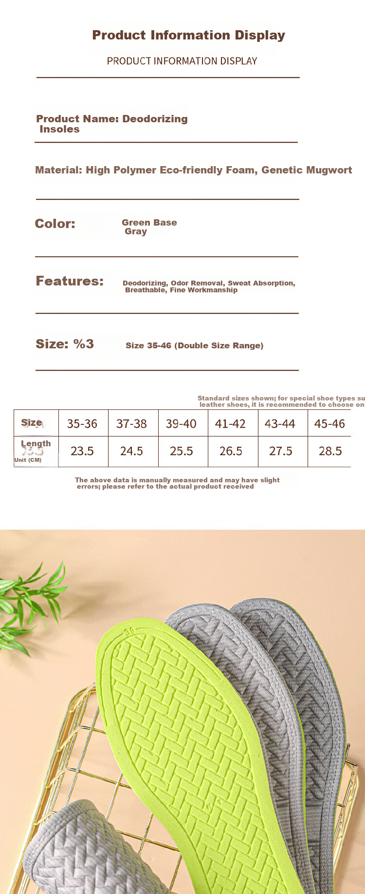 JVBV 3 Pairs Men's Deodorant Insoles Sweat-Absorbing Breathable Anti-Odor Thin Sports Insoles Size 43-44 8