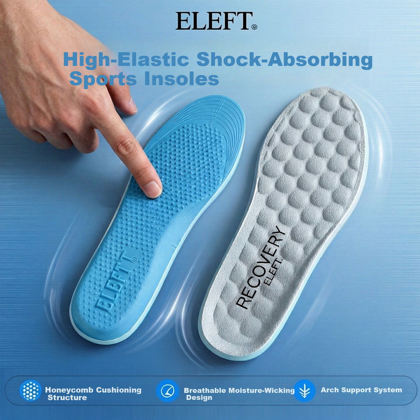 Eleft Sports Running Insoles Sweat-Absorbing Moisture-Wicking Dry Comfortable Arch Support Shock Absorption Insoles Light Gray Men's