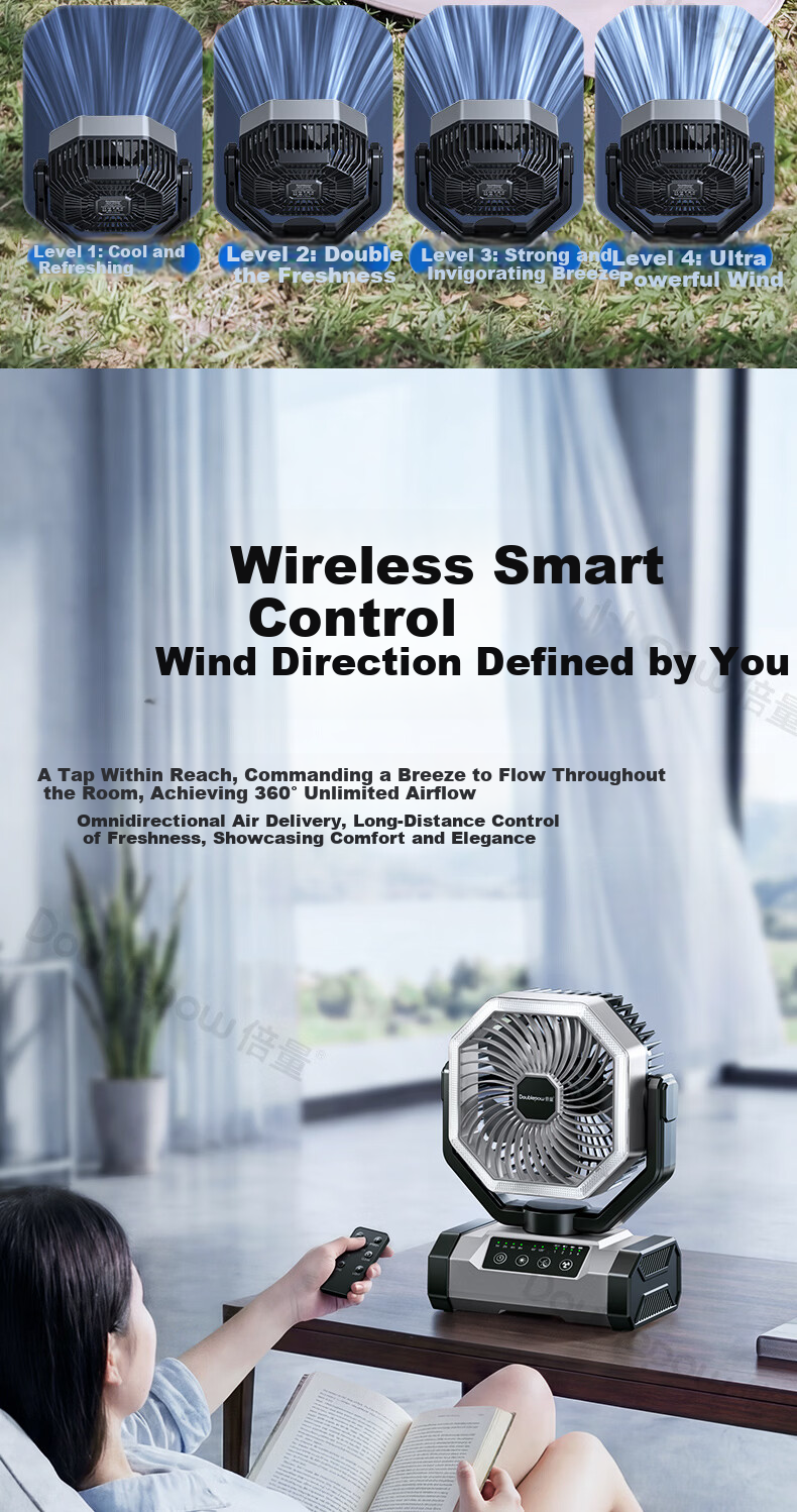 Doublepow Rechargeable Fan 40000mAh Large Capacity Long Battery Life Outdoor Camping Oscillating Mini Fan - 8808B Gray 13