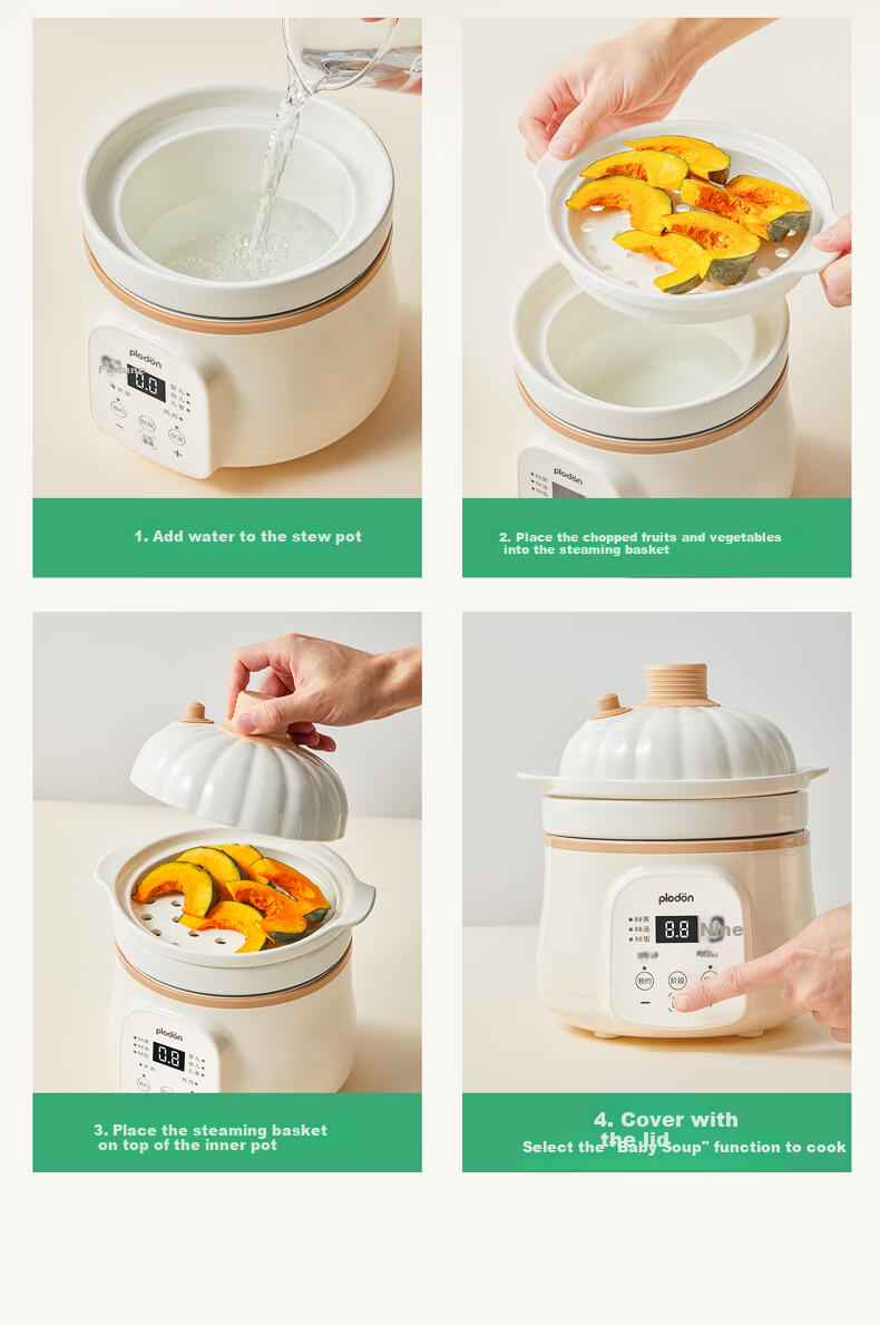 PLODON Infant Special Complementary Food Cooker, Steam on Top and Cook Below, Age-Specific Baby Micro-Pressure Electric Stew Pot, BB Soup Cooker, Porridge and Rice Cooker 12