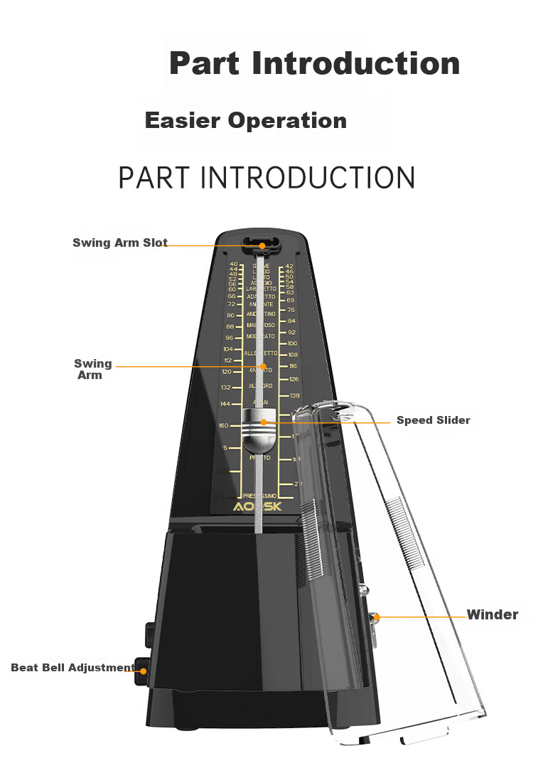 AODSK Metronome Mechanical AS-29 Piano Guitar Violin Guzheng Electronic Keyboard Universal Rhythm Black 4