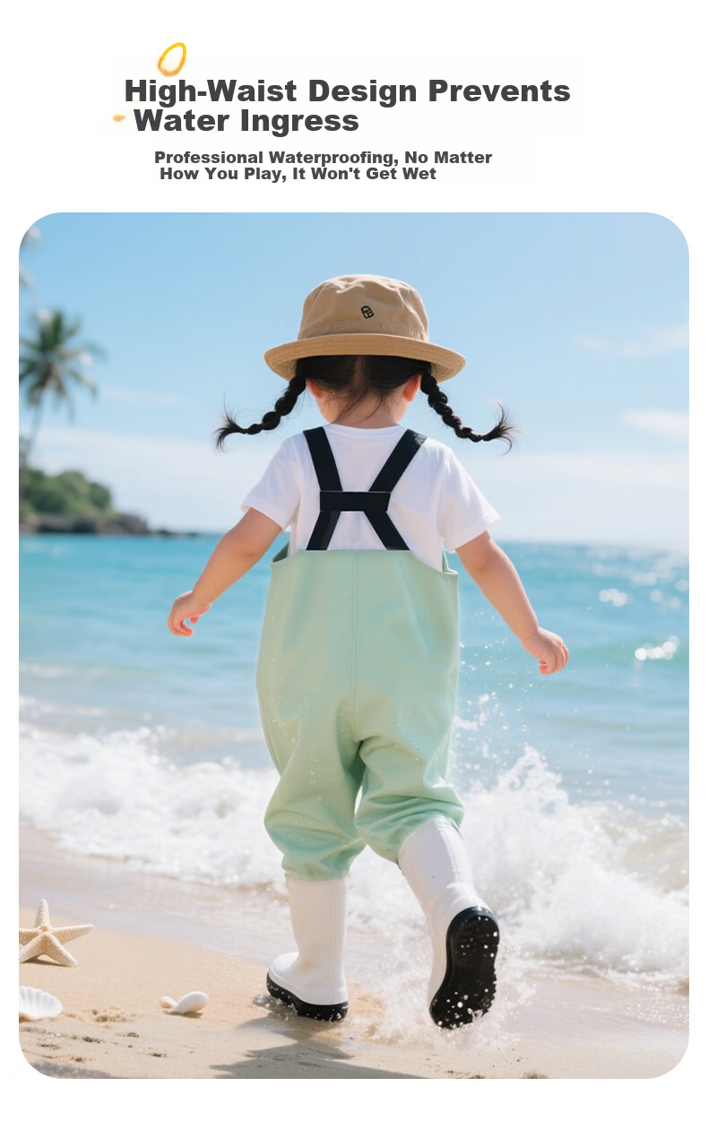 Blue Owl Shield Kids Beachcombing Suit Unisex Rain Boots Waterproof Wading Pants Water Play Suit YX1056 Size 29 10