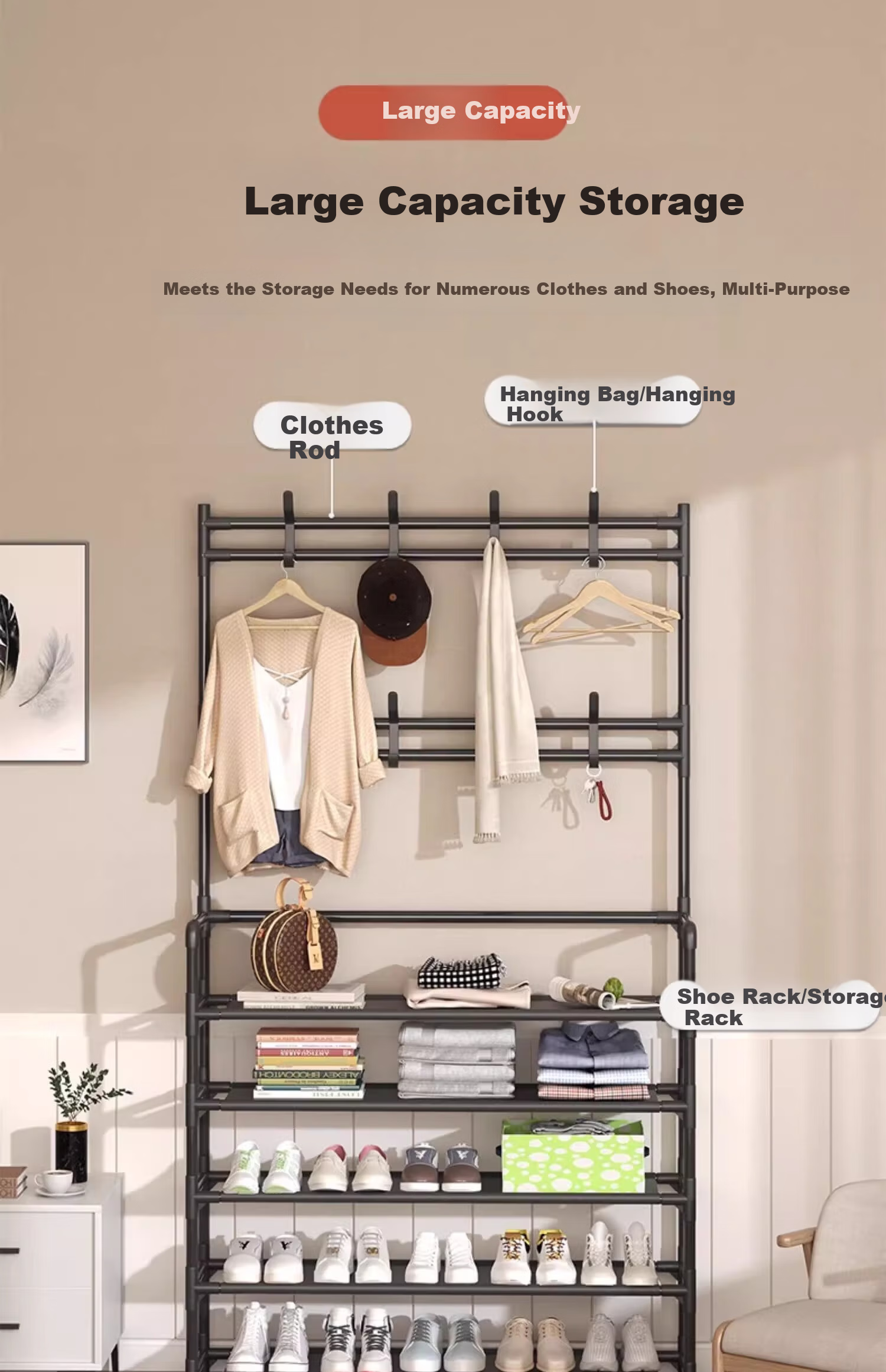 Wooden Double-Layer Shoe Rack Multi-Tier Home Shoe and Hat Storage Cabinet Entryway Organizer Dormitory Storage Shelf 4