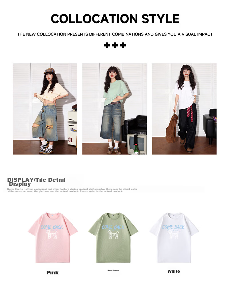 TonLion Women's Pure Cotton Short Sleeve Summer New Round Neck Loose T-Shirt Trendy Cartoon Anime Design Top 5