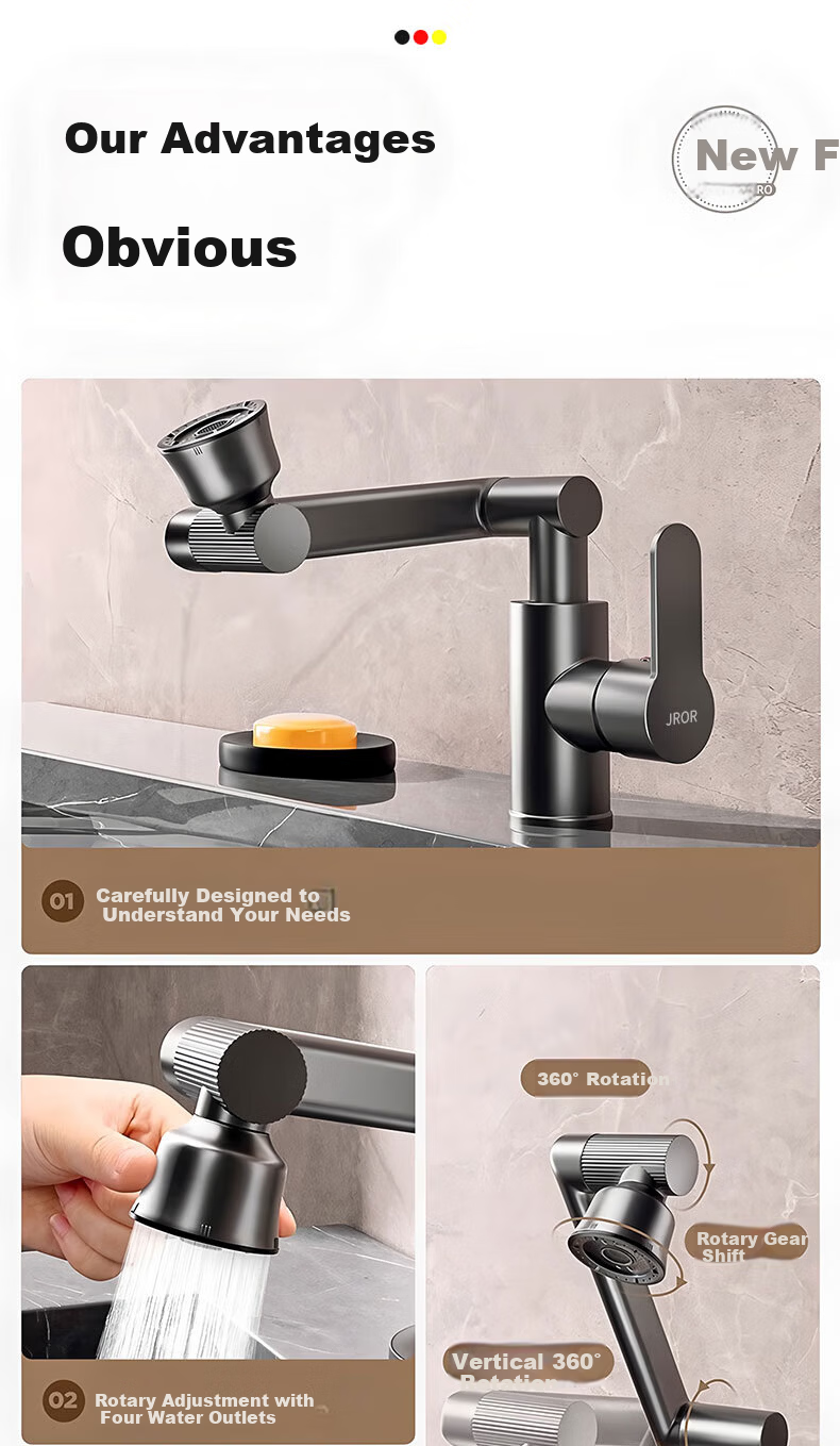 JROR German Basin Faucet Bathroom Sink Mixer Tap Hot and Cold Water Faucet 4