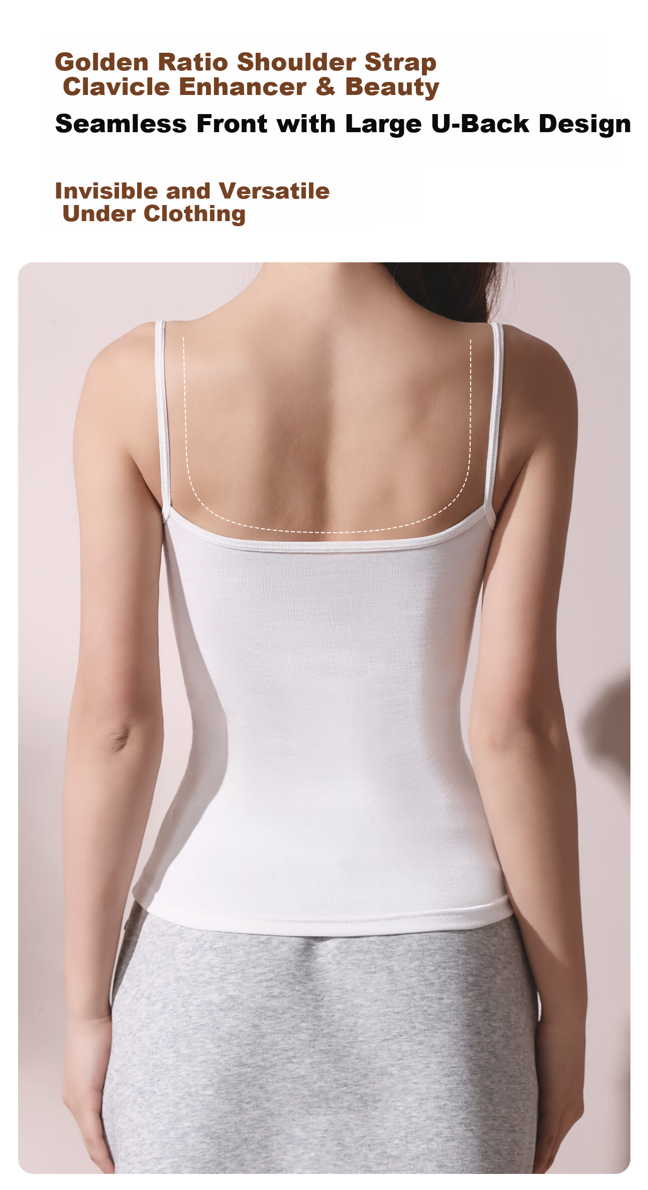 PINK AMY Pinkamy Peach Waist White Camisole Tank Top Women's Innerwear Basic Shirt 11