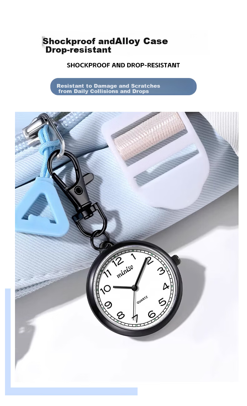 MINISO Compact Pocket Watch Keychain Luminous Unisex Civil Servant Digital Student Hanging Watch Children's Simple Elderly Watch 12