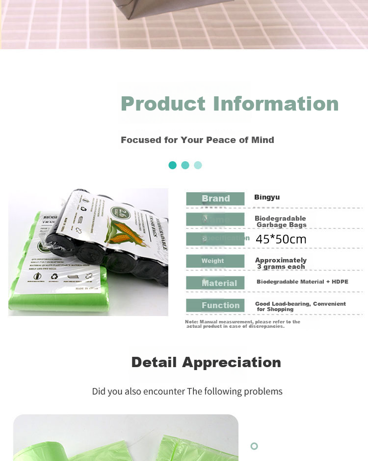 Bingyu BYyc-357 Fully Biodegradable Trash Bags Garbage Cleaning Bags Eco-friendly Plastic Bags Light Green 8L (40*38cm) 50pcs 6