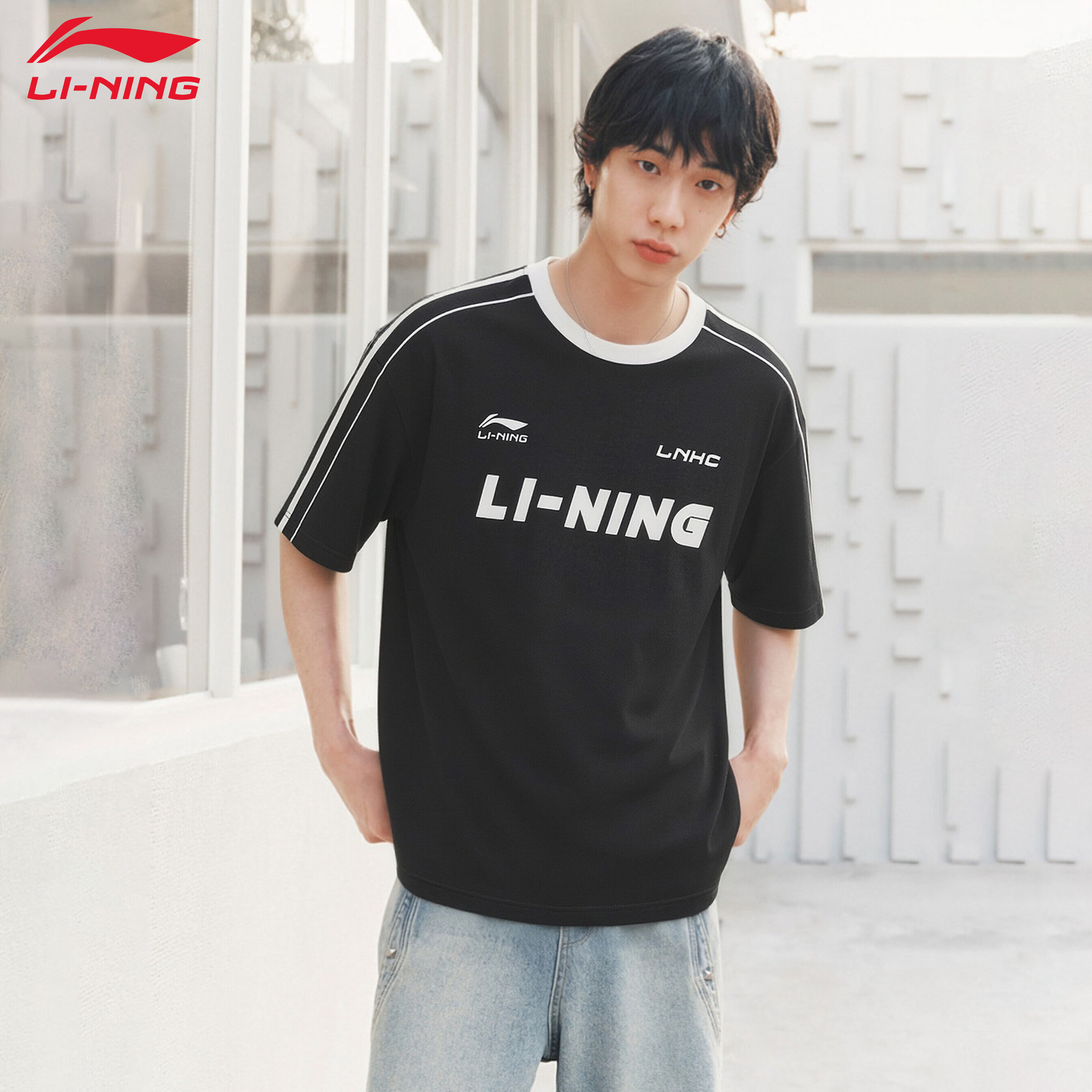LI-NING Lightweight Loose Breathable Unisex Short Sleeve Crew Neck Football Element Casual Sports T-Shirt Men’s