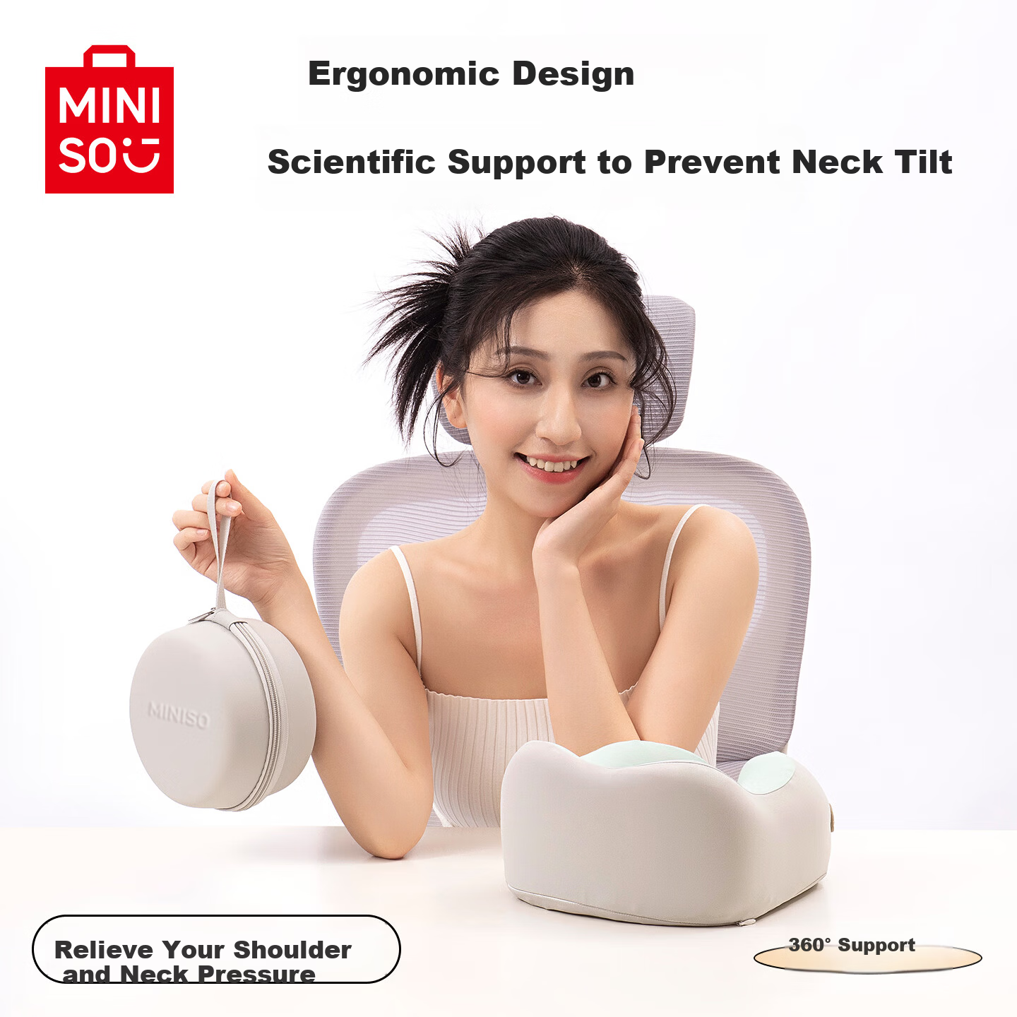 MINISO Comfortable Neck Support U-Shaped Memory Foam Travel Airplane Neck Pillow Portable Dark Gray (with Storage Case)