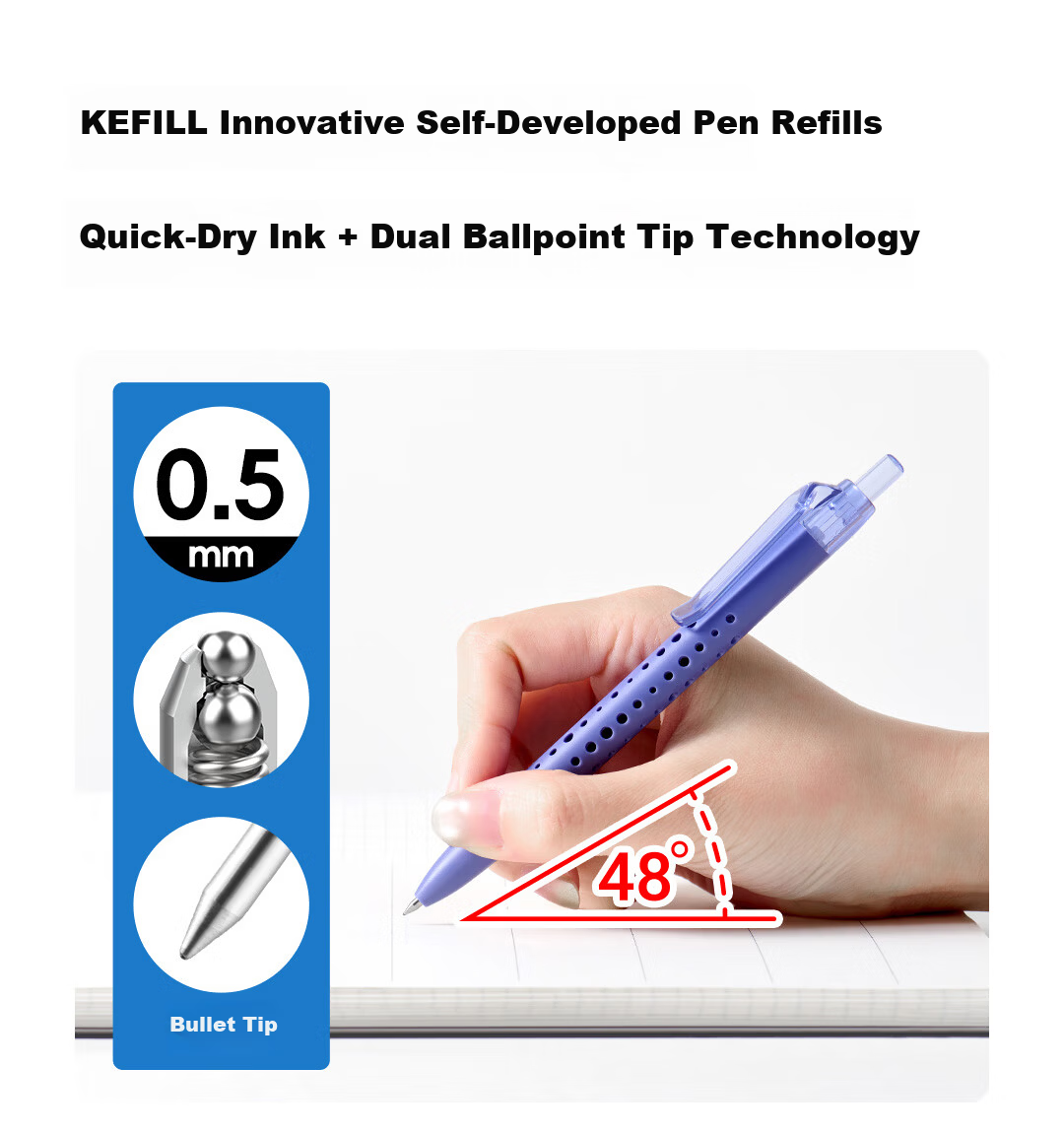 KACO TECFLOW Click Retractable 0.5mm Pearl Gray Gel Pen 3-Pack Colorful Journal Note-Taking High-Value 6